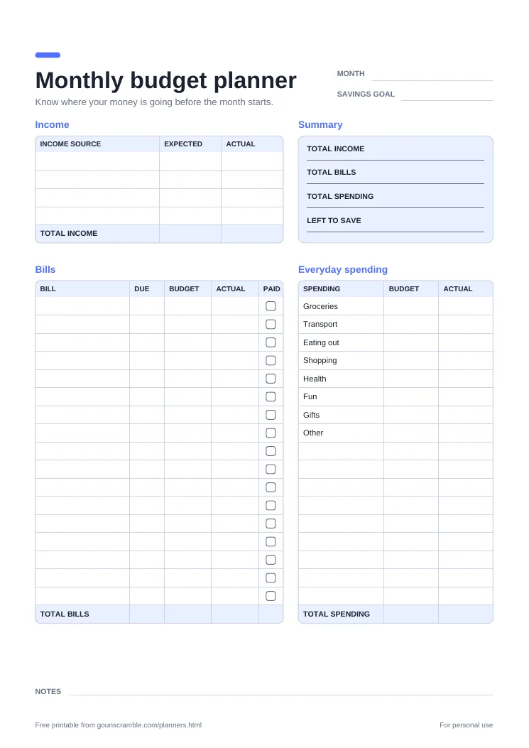 Monthly budget planner printable planner preview