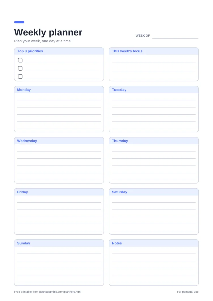 Weekly planner printable planner preview
